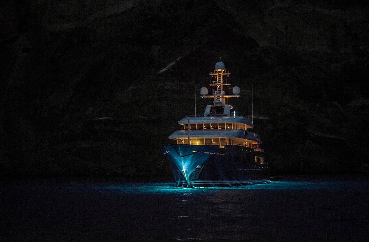 yacht in santorini by night volcano tour santorini