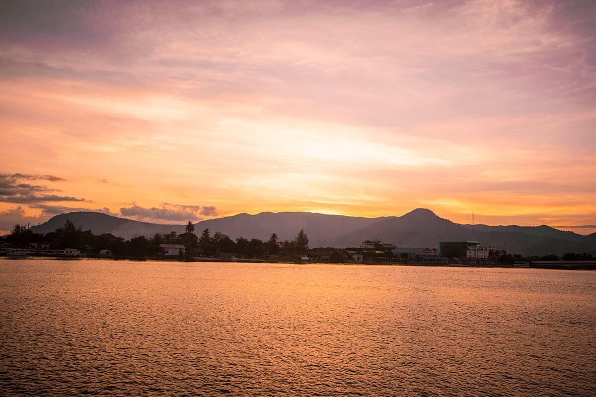 sunset over river in kampot