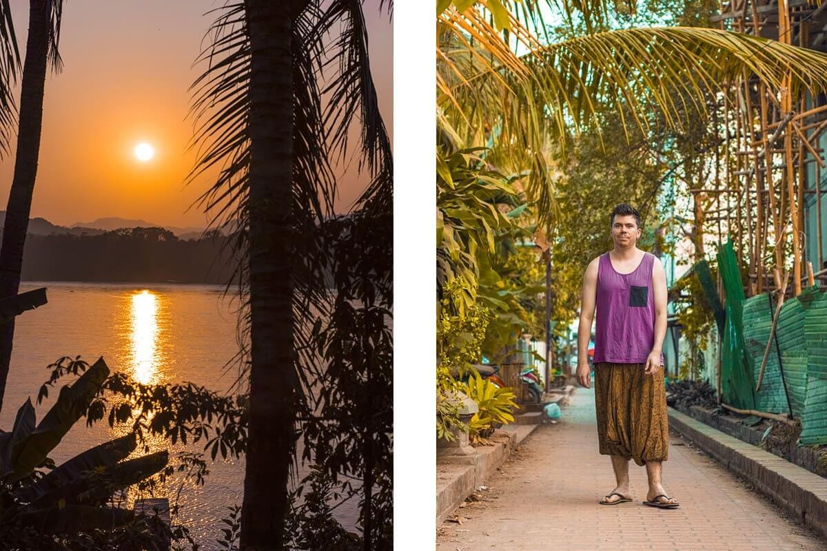 sunset on the mekong river in luang prabang