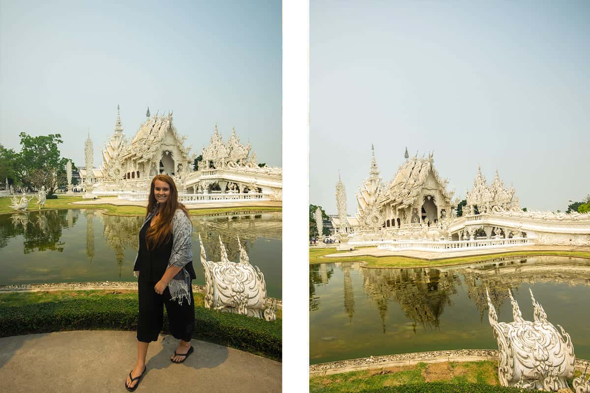 in front of the white temple in chiang rai