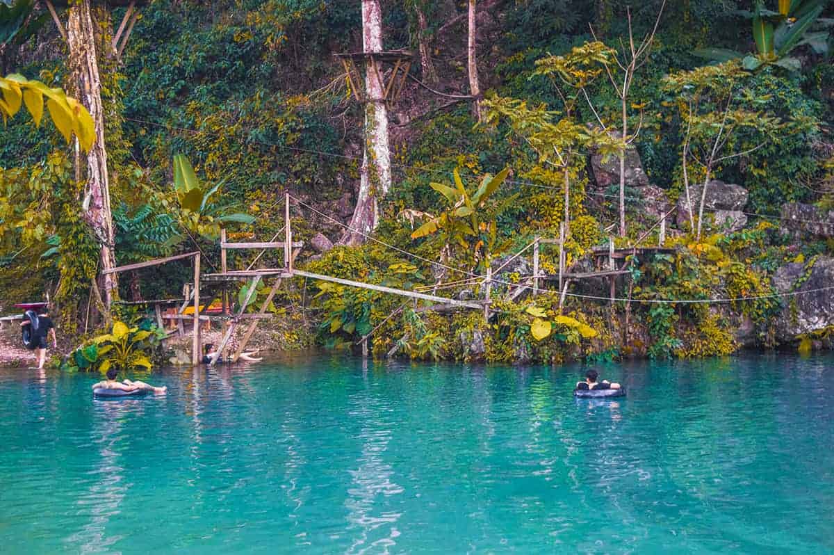 rope course over blue lagoon 3 in vang vieng laos