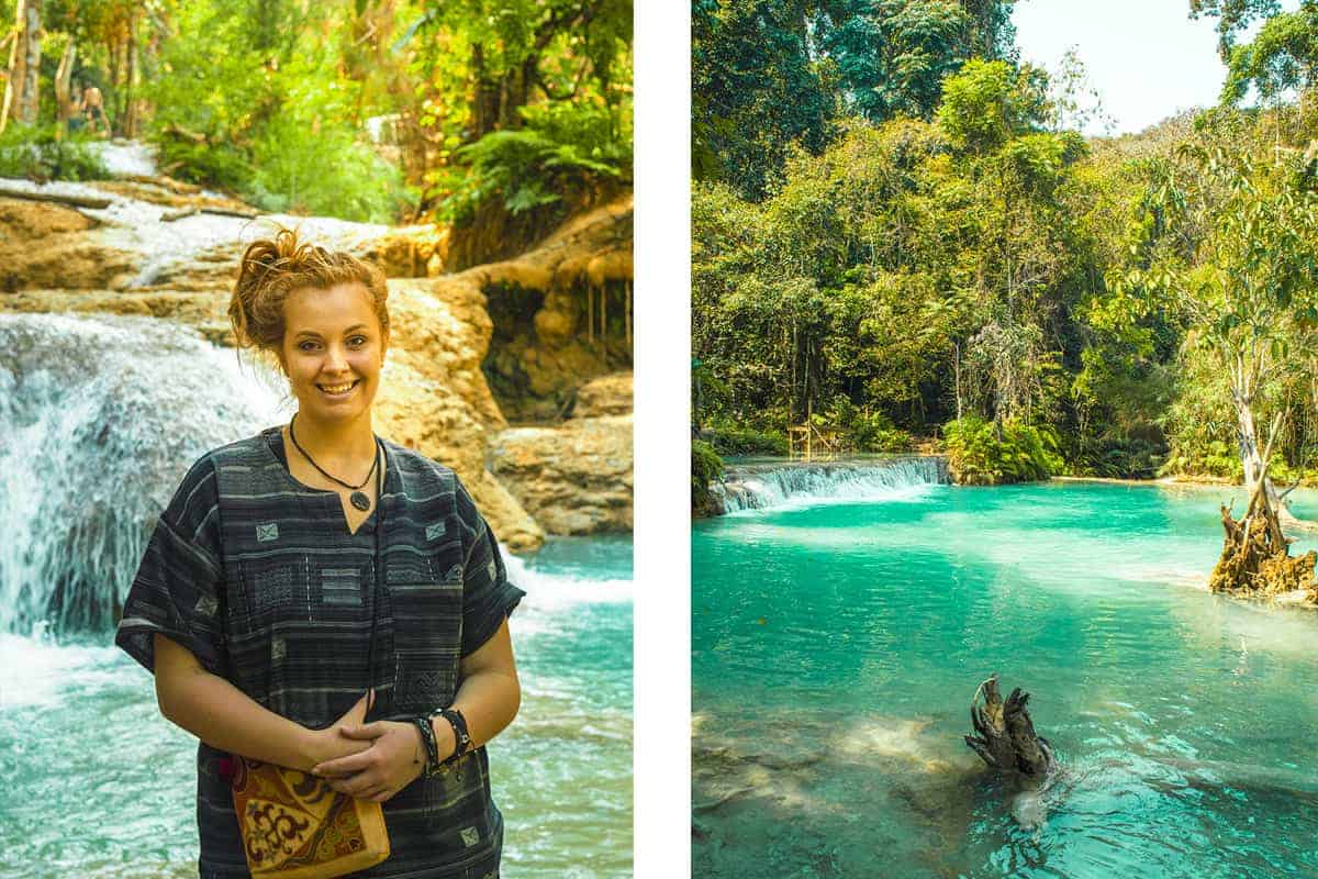 blue waters of kuang si falls