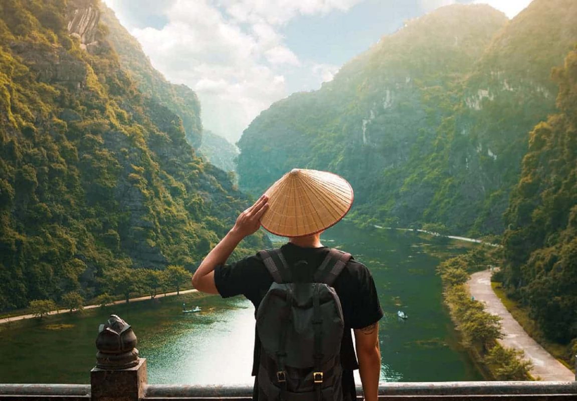 view over ninh binh while backpacking vietnam