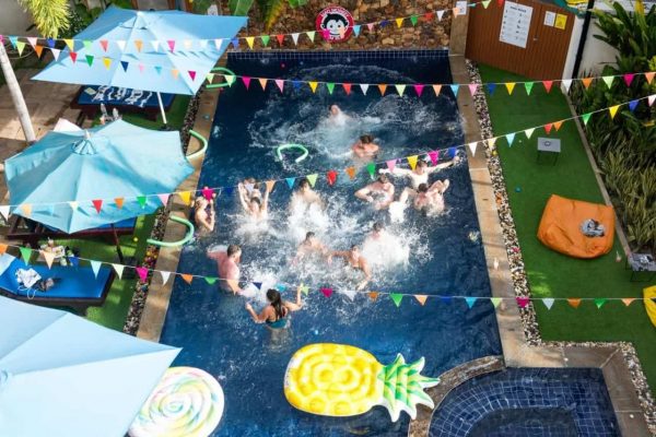 pool party at the best hostels in siem reap