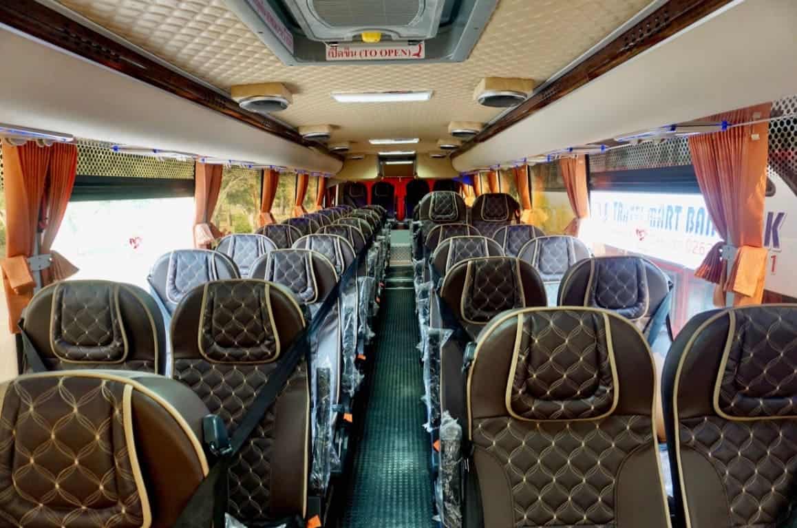 the inside of a typical bus in cambodia