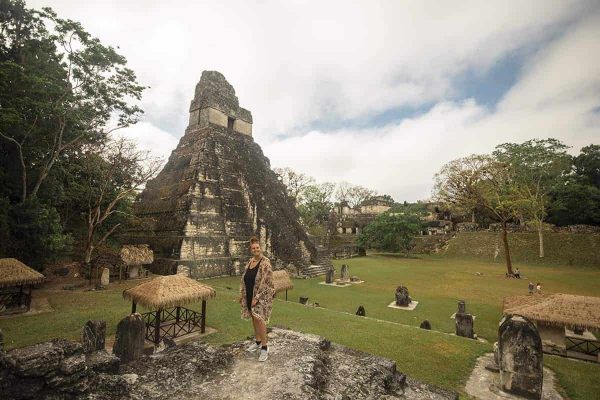 enjoying the views around the grand plaza on top of the acropolis del norte on our tikal tour from flores