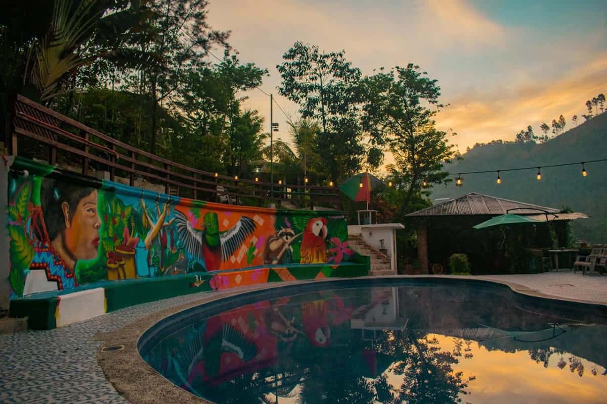 beautiful and colorful mural around the pool at vinas hotel