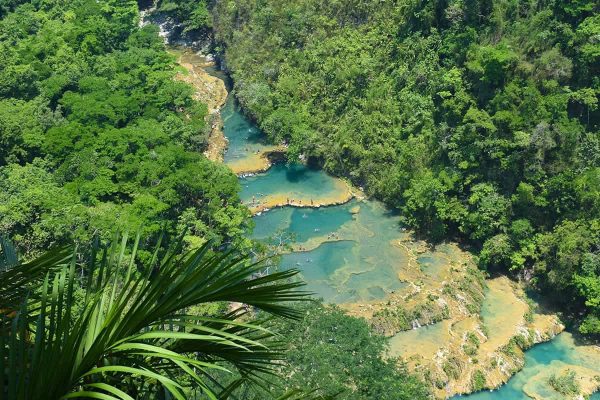 the beautiful terraced pools of at the mirador while backpacking semuc champey, no doubt the answer is yes if you are wondering is semyc champey worth it