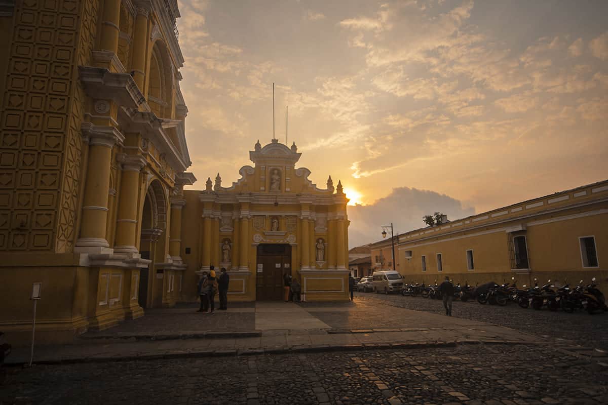 watching sunset behind one of the many churches in antigua guatemala