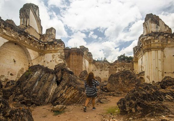 exploring the ruins while backpacking antigua in guatemala