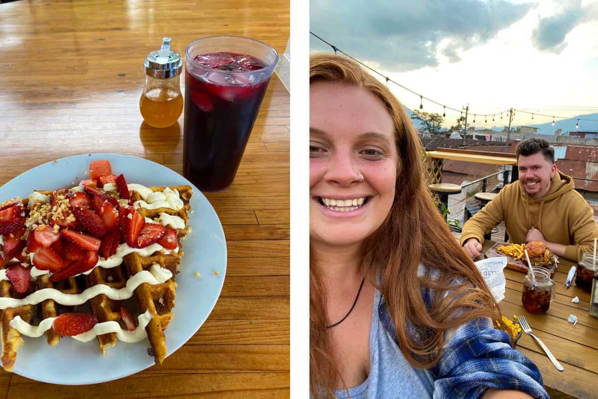 a delicious breakfast of strawberry waffles at the macadamia farm // of course going to a rooftop steak house for a delicious meal