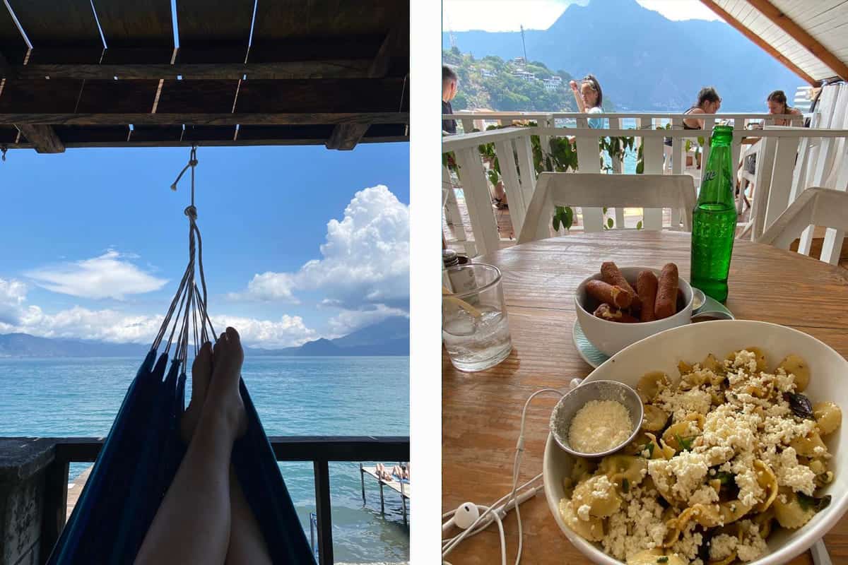 relaxing on a hammock in lake atitlan // grabbing a delicious lunch on the lakeside at san pedro la laguana