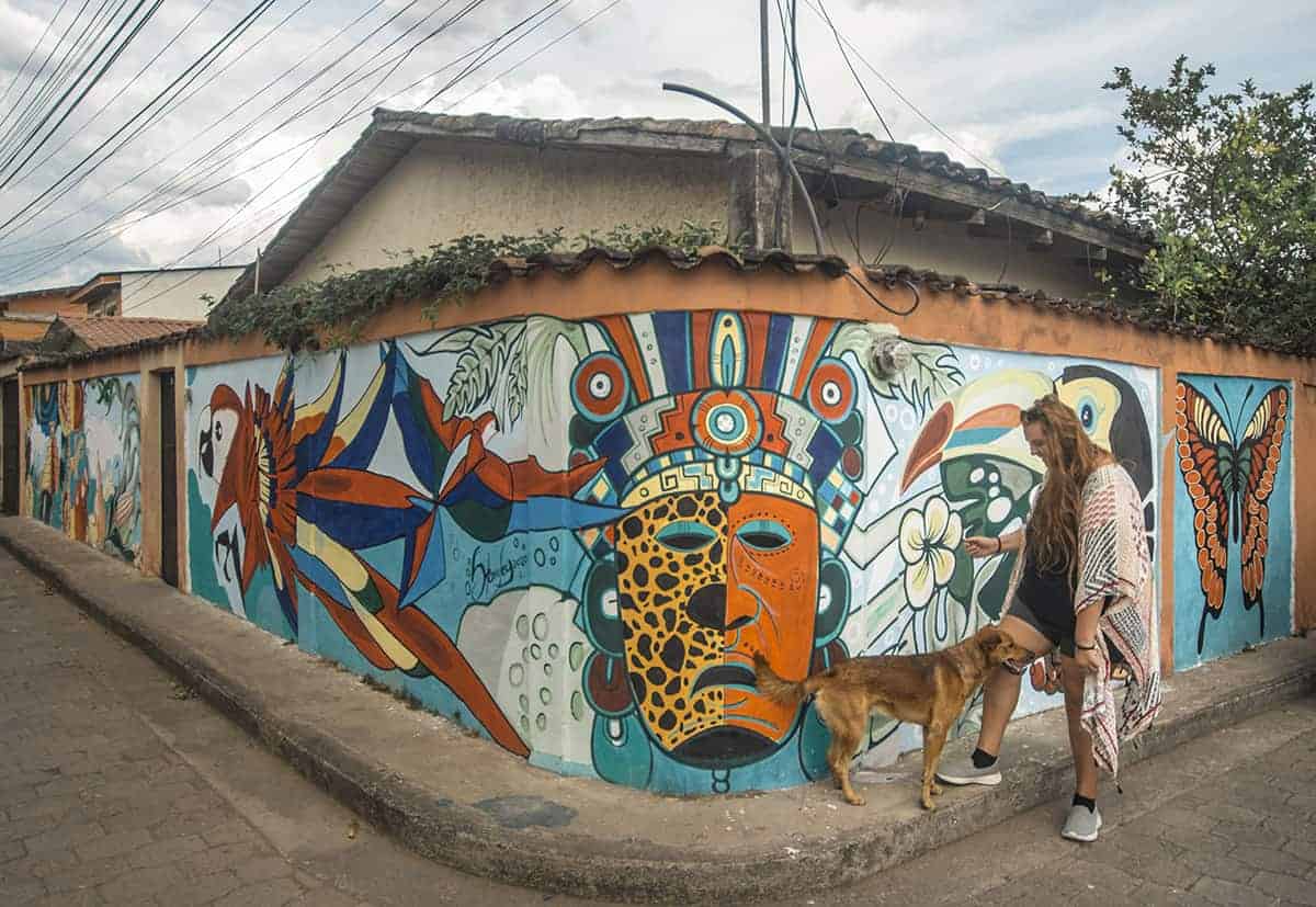 hanging out with a friendly street dog in copan ruinas