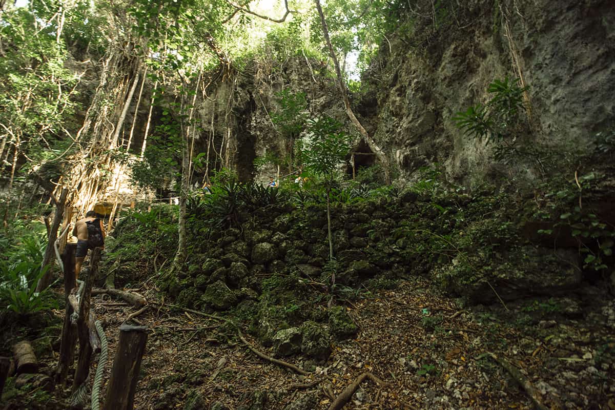 looking up the pathway back towards the entry at the secret grotto in lifou