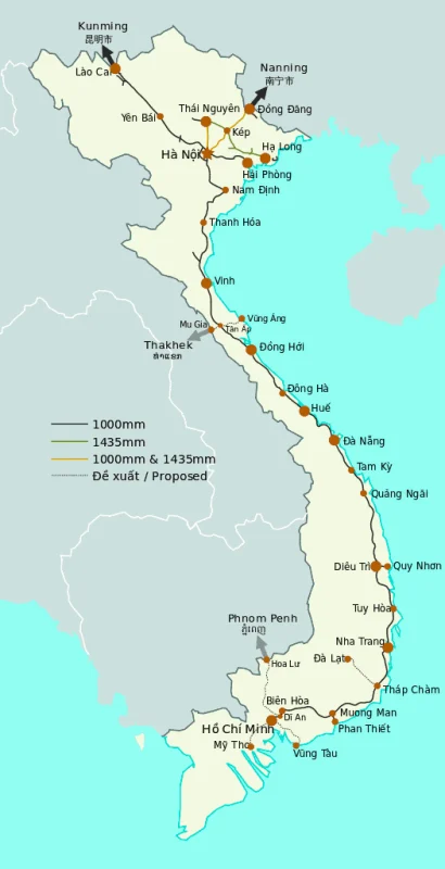 Map of the Vietnam sleeper train network highlighting key routes and stations for travelers planning an overnight journey.