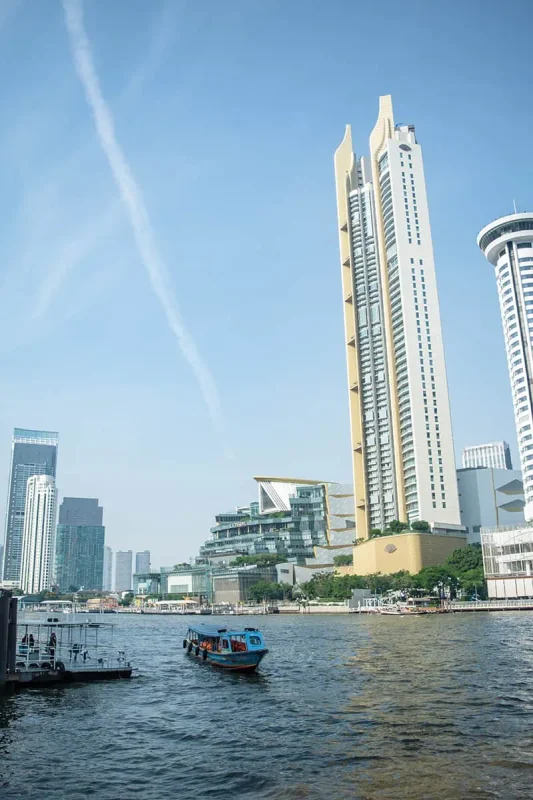 views over the chao praya river from the river city mall in bangkok