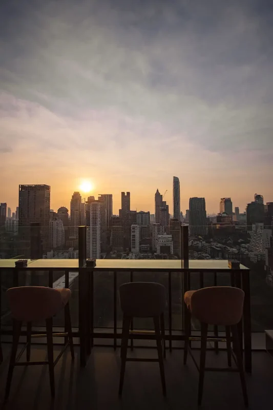 view during sunset from char skybar in bangkok