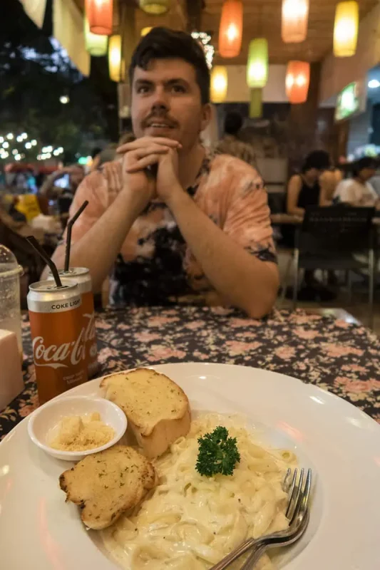 2 Days In Bangkok Itinerary: How To Spend The Ultimate 48 Hours In Bangkok 40 food at khao san road fettucine and a smoothie