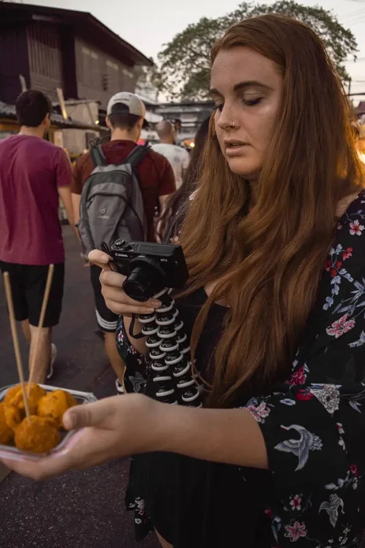 Sunday Night Market In Chiang Mai: Best Market In Thailand (2023) 15 tasha amy filming cheese balls at the chiang mai sunday walking market