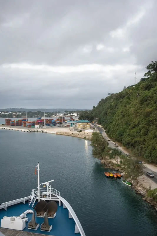 Port Vila Blue Lagoon: BEST Tips For Visiting 2026 11 pulling out of port at port vila on our cruise ship