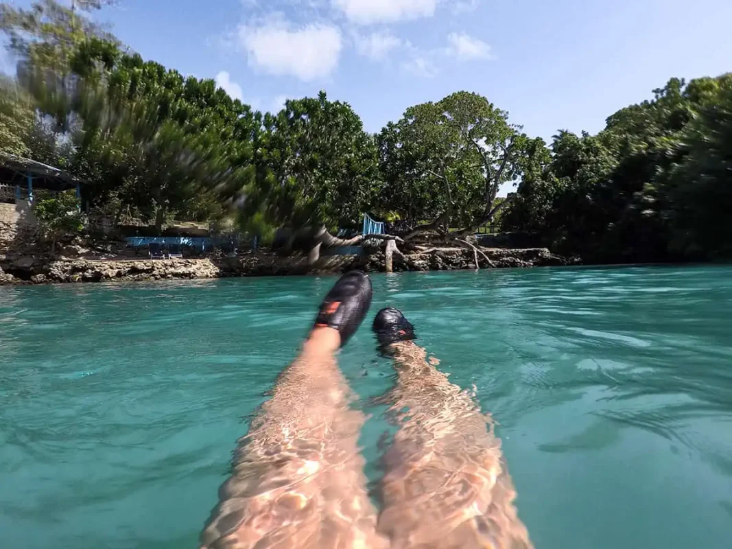 Port Vila Blue Lagoon: BEST Tips For Visiting 2026 13 living my best life in my water shoes at the port vila blue lagoon