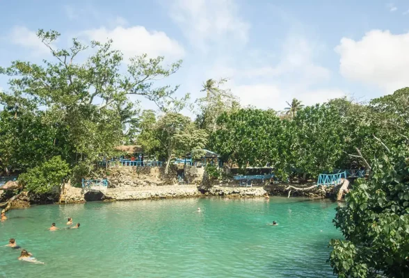 hanging out at the beautiful waters of the port vila blue lagoon in vanuatu