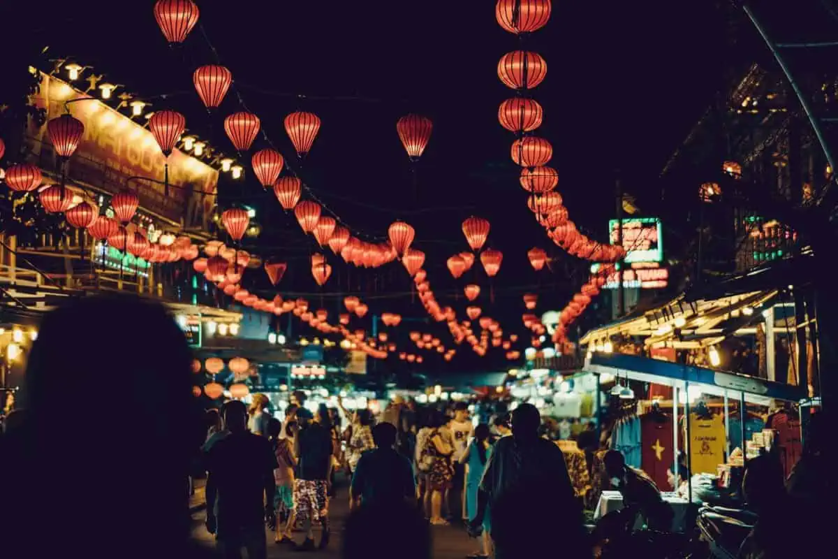 crowded night market in vietnam