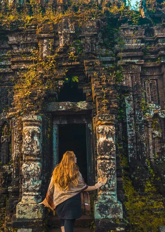 My Son Sanctuary Hoi An: BEST Tips & Tours (2026) 57 tasha amy in front one of the temples at my son sanctuary vietnam