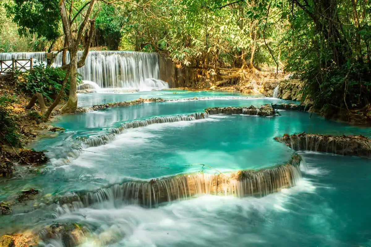 slow shutter speed of kuang si falls in luang prabang
