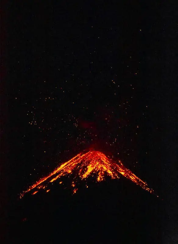 Acatenango Volcano Hike Difficulty: My Honest Experience 37 rocks and lava flying up into the night sky