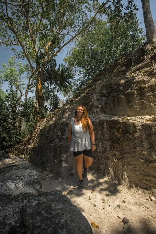 enjoying some shade while exploring cahal pech mayan ruins in belize