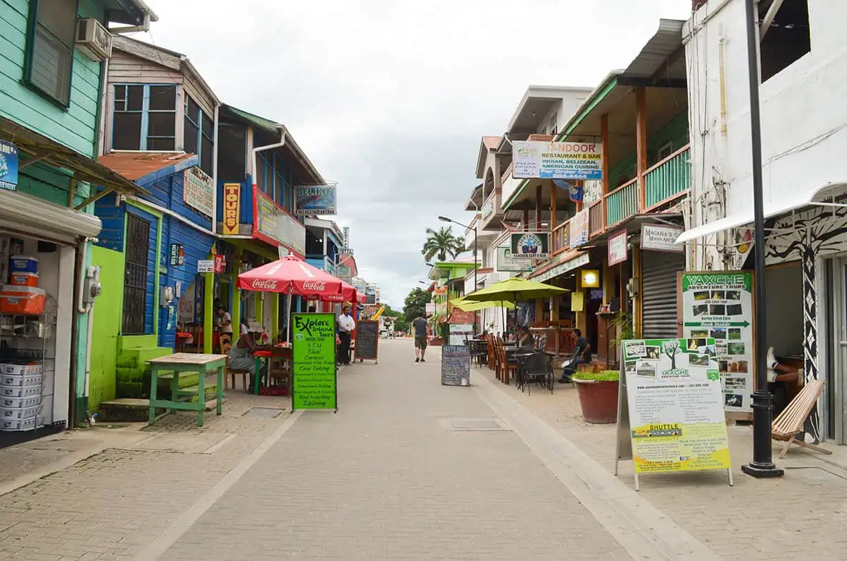 Belize Airport To San Ignacio: BEST Ways To Travel 58 Vibrant pedestrian street in San Ignacio lined with colorful buildings, eclectic shops, and outdoor restaurants