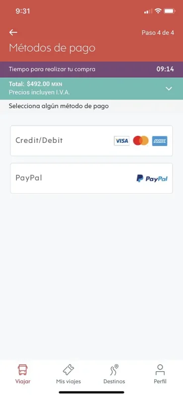 Bacalar To Caye Caulker: The ULTIMATE Travel Guide 2026 60 Screenshot of a payment method selection screen within the ado app, offering options like credit/debit cards and PayPal. The total amount of $492.00 MXN is displayed