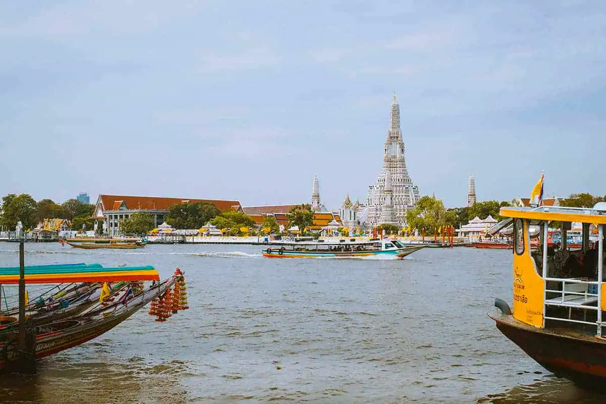 2 Days in Bangkok Itinerary For First-Time Visitors 47 Wat Arun from over the Chao Chao Phraya River in Bangkok