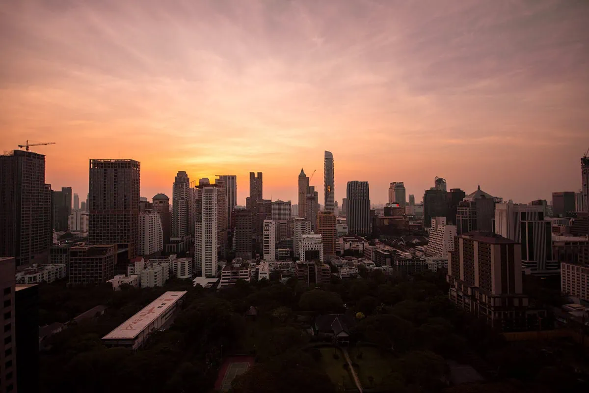 2 Days in Bangkok Itinerary For First-Time Visitors 50 sunset over the Bangkok skyline from CHAR Sky Bar
