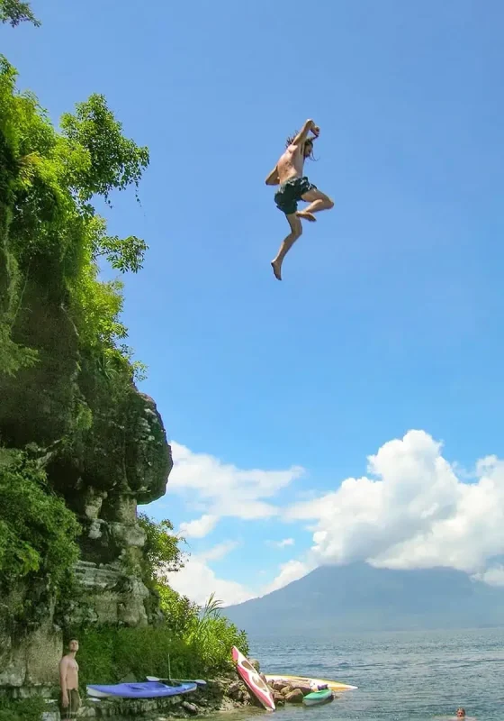 cliff jumping into the cold waters around Lake Atitlan