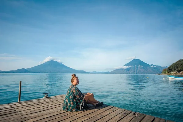 Tasha Amy pondering the important questions in life like can you swim in Lake Atitlan