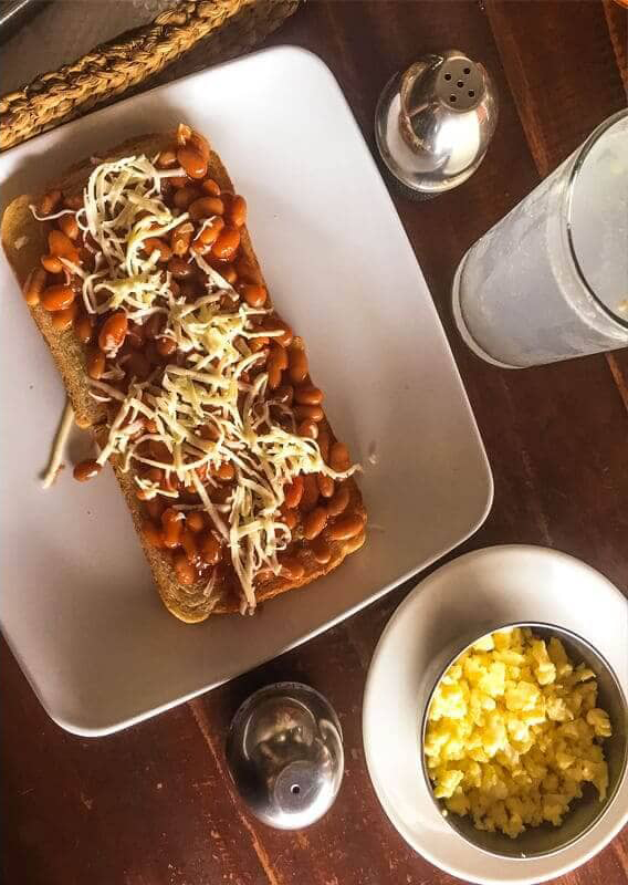 Best Restaurants In Pokhara: Cafes, Cheap Eats & Local Food 39 baked beans and scrambled eggs on toast from a cafe in pokhara