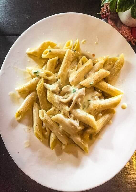 Best Restaurants In Pokhara: Cafes, Cheap Eats & Local Food 29 a white sauce cheese pasta from Caffe Concerto in Pokhara