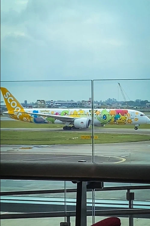 The Scoot Pokémon plane at Changi Airport in Singapore
