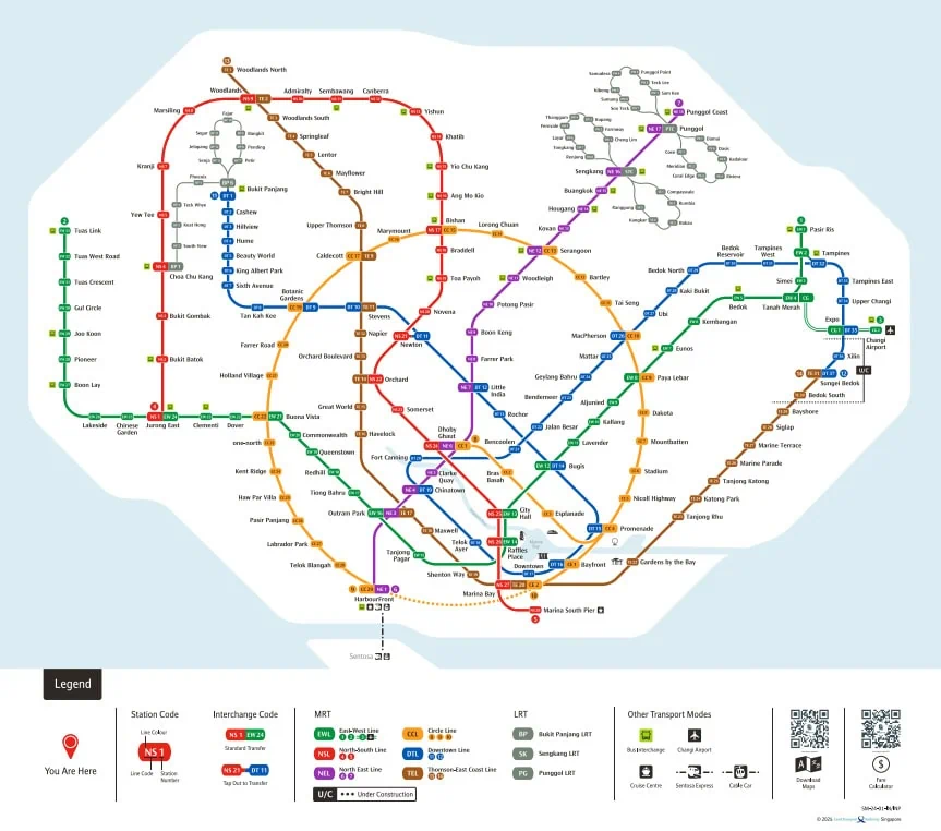 The MRT map in Singapore showing the different line