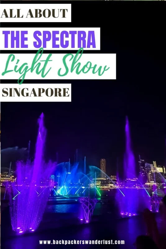 Spectra Light Show Singapore: Times, Best Views & Tips 26 Singapore is definitely an expensive city, so I’m always here for a good free activity. Luckily, the Spectra Light Show at Marina Bay Sands is one of the best things to do in Singapore at night, with waterfront views, music, lights, and absolutely free.