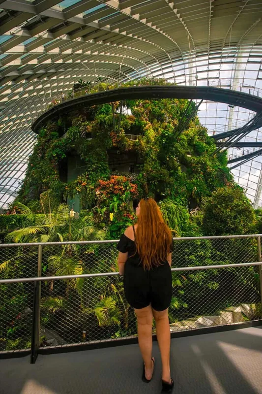 Gardens By The Bay Review: My Experience After Four Visits 25 Tasha Amy looking toward Cloud Mountain and its elevated walkway inside Cloud Forest