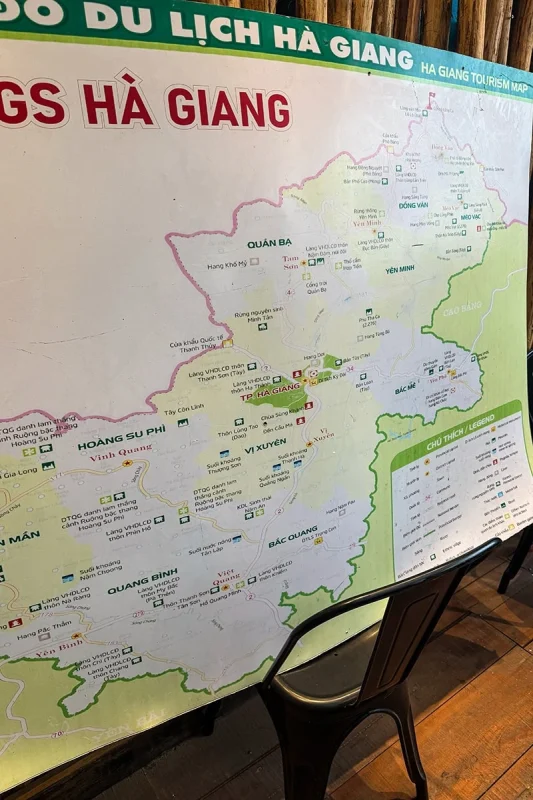 Ha Giang tourism map showing Dong Van, Meo Vac and surrounding districts