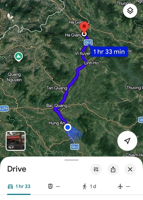 Hanoi Airport To Ha Giang: How To Get There 47 Map showing the bus route approaching Ha Giang in northern Vietnam