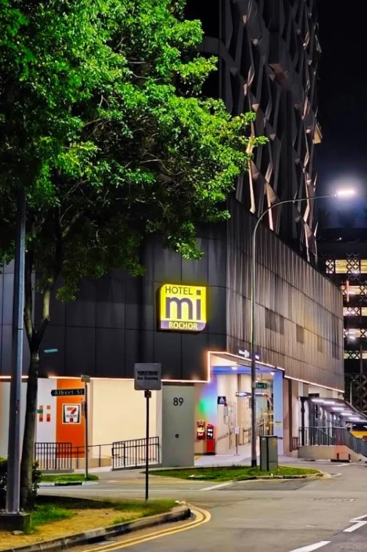 Hotel Mi Rochor Review: Is It Worth Staying Here? (2026) 18 Looking over to Hotel Mi Rochor from across the road at night
