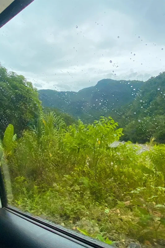 2 Weeks In Honduras Itinerary: My Recommended Route 31 Rainy mountain scenery seen through the taxi window at Pico Bonito National Park