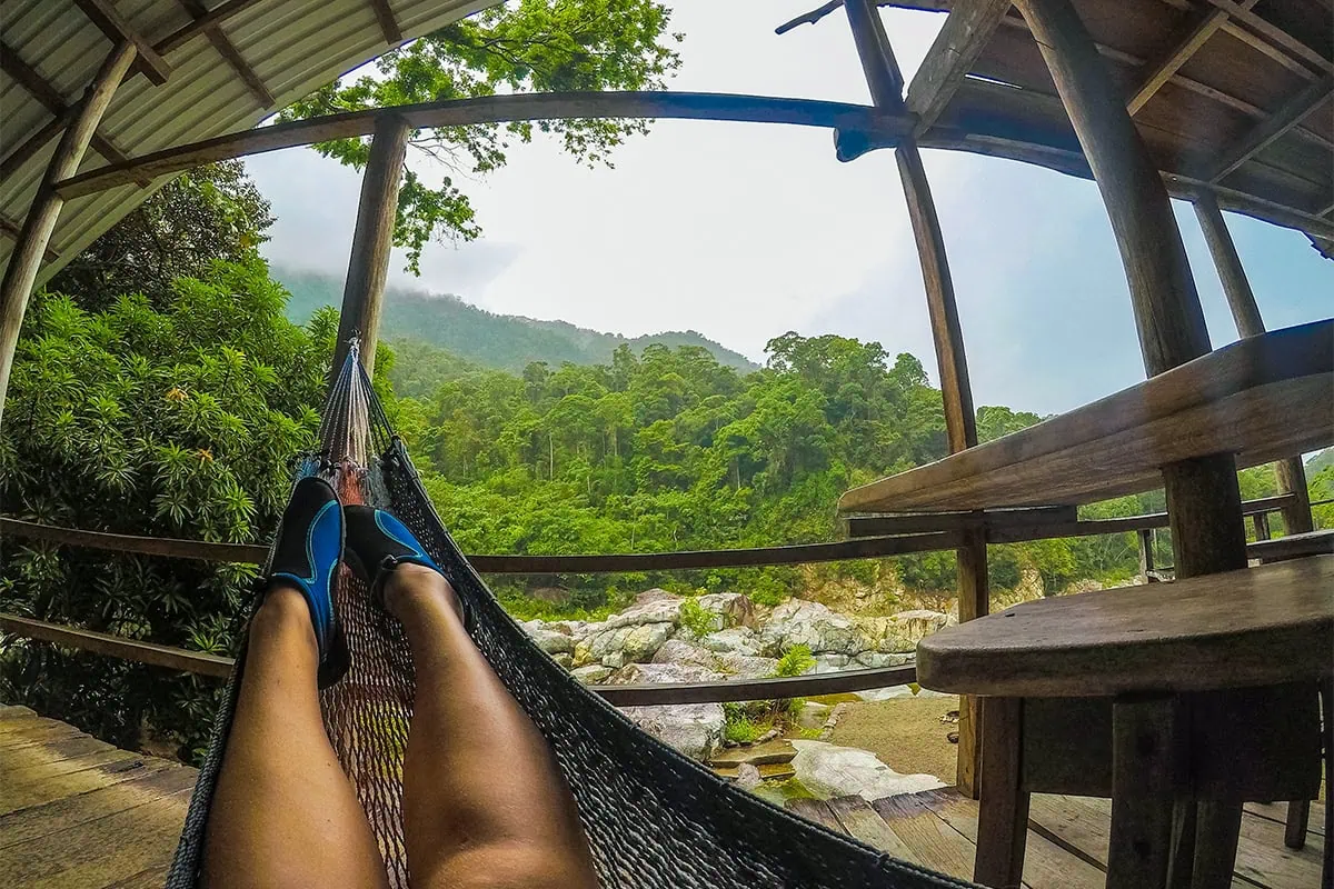 White Water Rafting In La Ceiba: My Experience On The Cangrejal River 36 View of the Cangrejal River and rainforest from a hammock at Jungle River Lodge