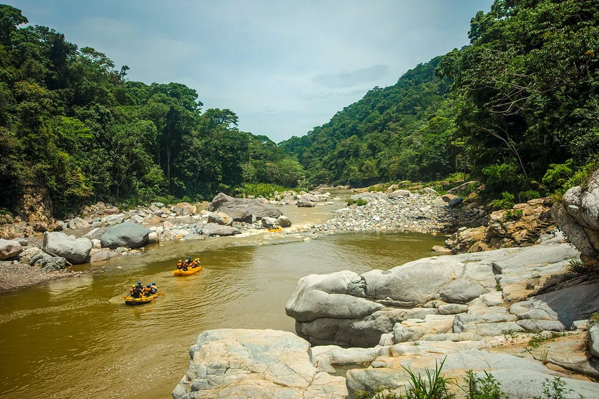 White Water Rafting In La Ceiba: My Experience On The Cangrejal River 27 Two yellow rafts traveling down the Cangrejal River near La Ceiba, Honduras